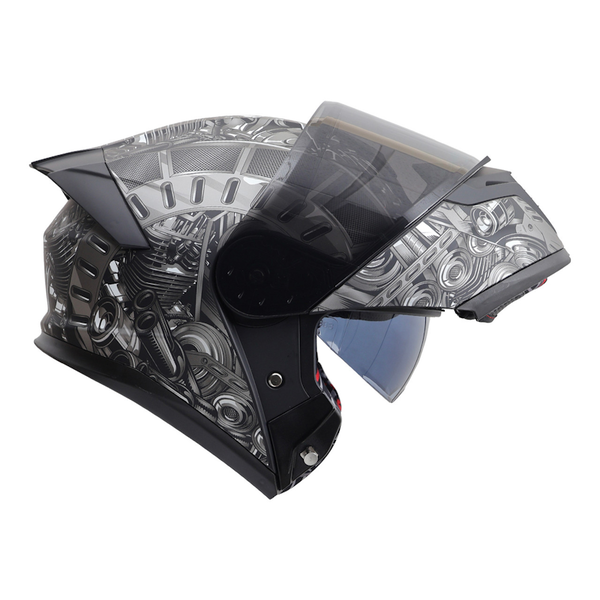 CASCO RODA FORCE ENGINE PLATA MATE TALLA XXL ABATIBLE MICA HUMO DOT