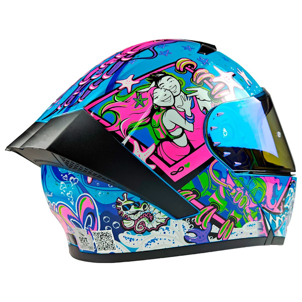 CASCO ABATIBLE A-HELMET CANCUN TALLA XL VISOR REVO CERT. DOT AZUL/ROSA/MORADO