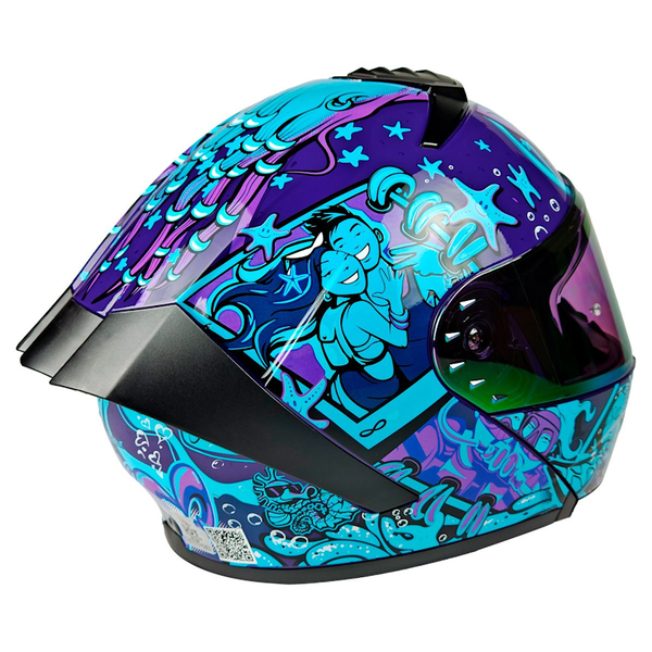 CASCO ABATIBLE A-HELMET CANCUN TALLA XL VISOR REVO CERT. DOT MORADO/AZUL BRILLANTE