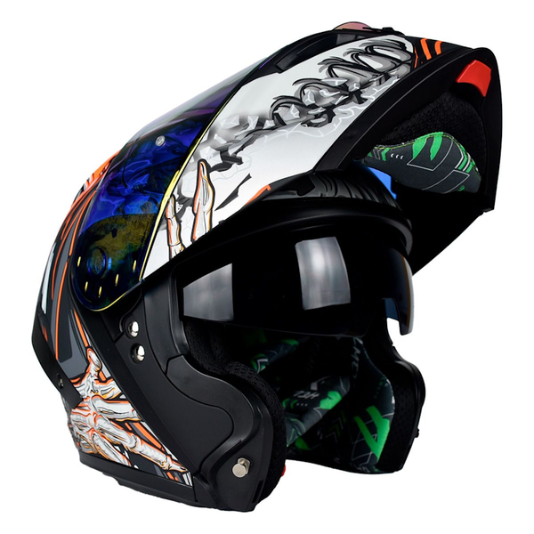 CASCO ABATIBLE HALF ALIEN BOT GREY TALLA XL ECE-22.06 GRIS/NARANJA DOBLE VISOR